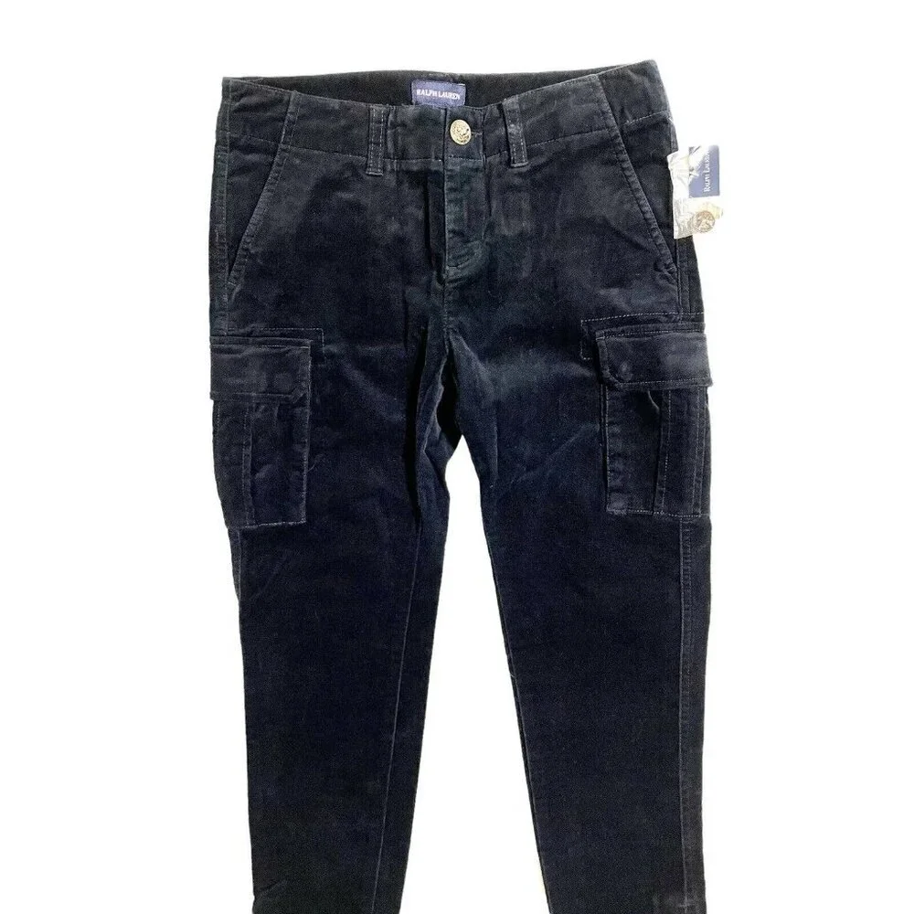 Ralph Jeans Black Velvet Stretch Skinny Cargo Pants Sz 14 NWT